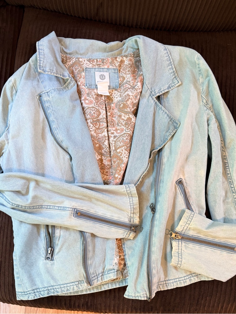 Element Light Blue Denim Moto Jacket with Paisley Lining